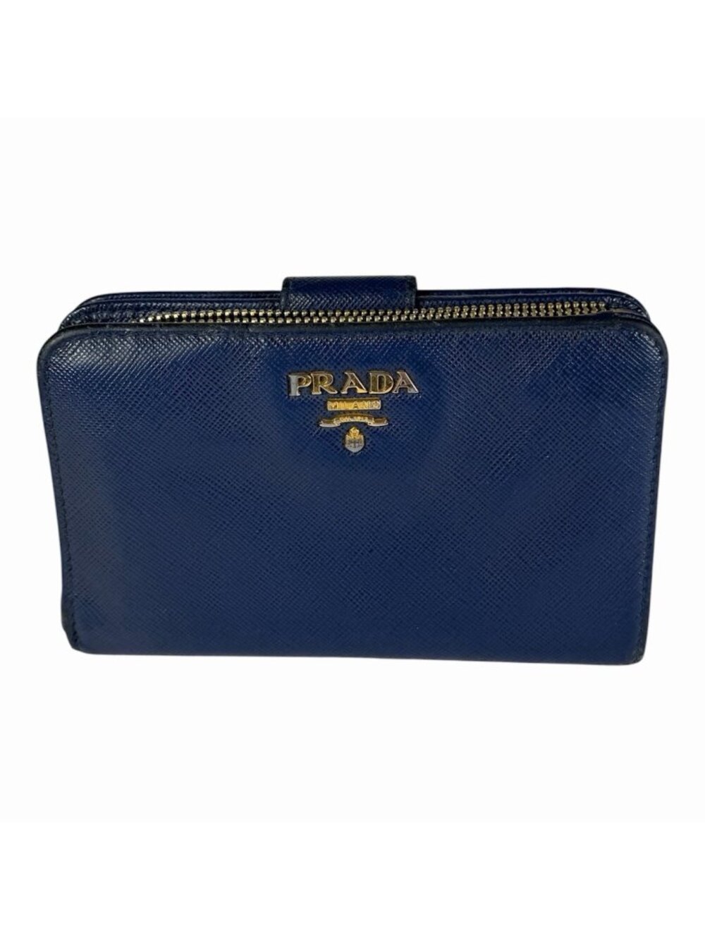 Prada Women's Blue Navy Saffiano Leather Cash Card Compact Bifold Wallet *Read* - Picture 1 of 16